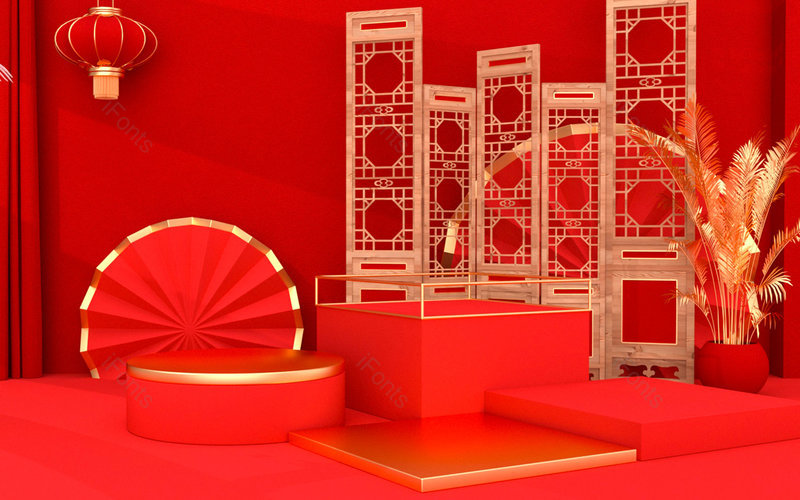 红色复古C4D立体创意空间艺术背景设计,插画/手绘图,插画/手绘图库,插画/手绘图下载,插画/手绘